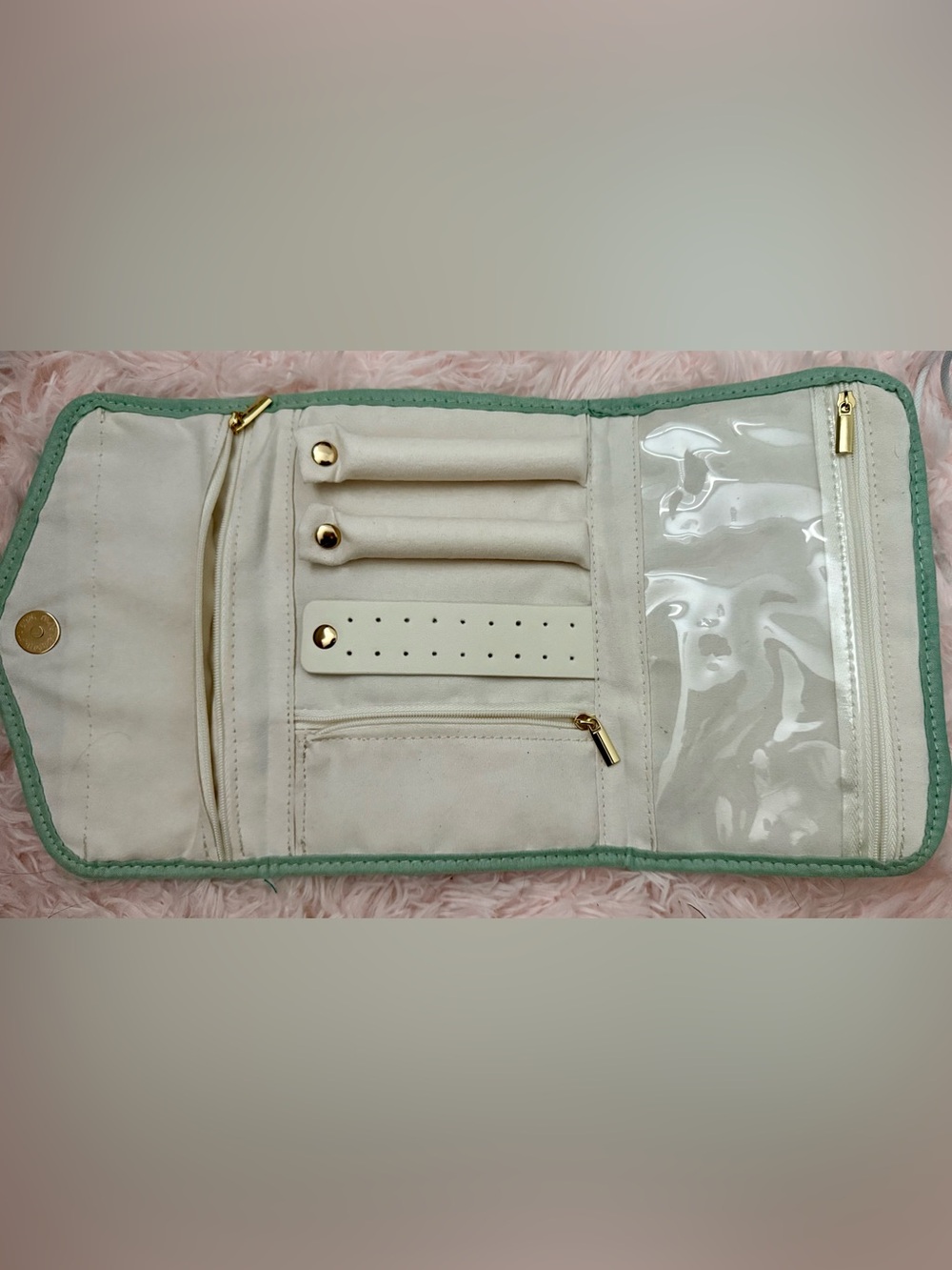 Bright room foldable Travel Jewelry Organizer- Mint green & Cream Interior
